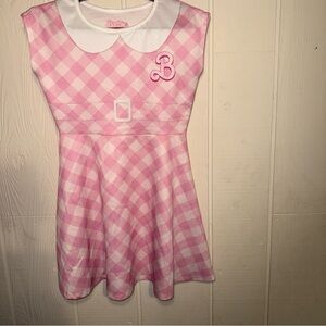Barbie gingham white pink midi a line flare dress girls NEW NWOT XL Halloween